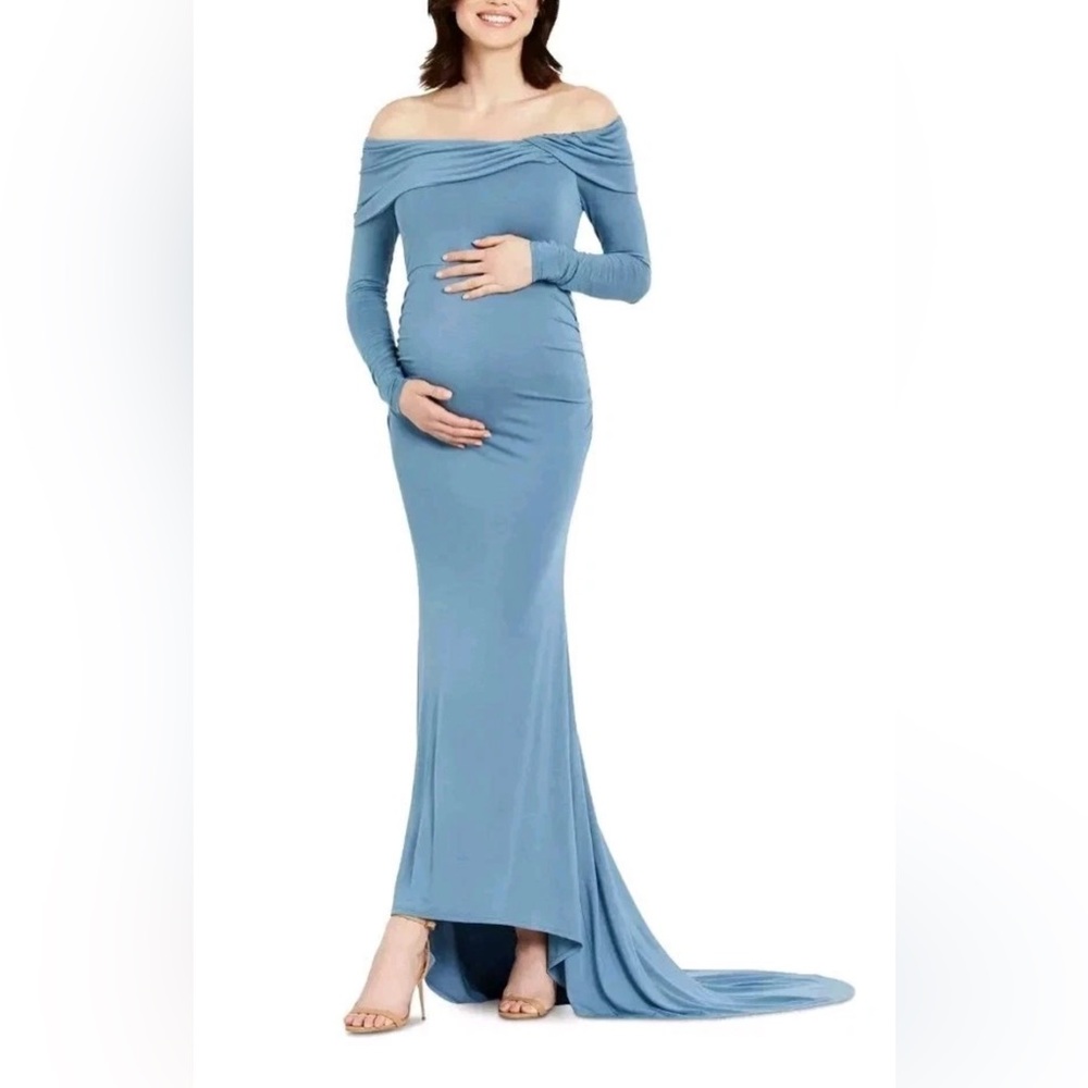 Motherhood One Shoulder Blue Maternity Dress